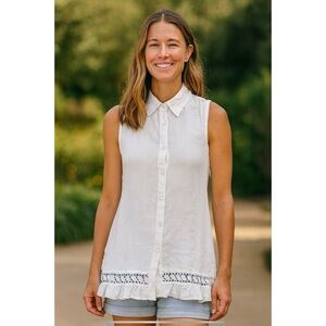 SCANDAL ITALY TOP NWT S BREATHABLE LINEN BABYDOLL CROCHET LACE COASTAL CHIC